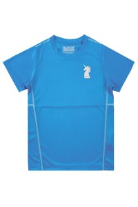 網上下單訂購藍色短袖T恤  圓領短袖T恤 撞色蝦蘇線設計  運動T恤 兒童田徑跑步班  T1120 